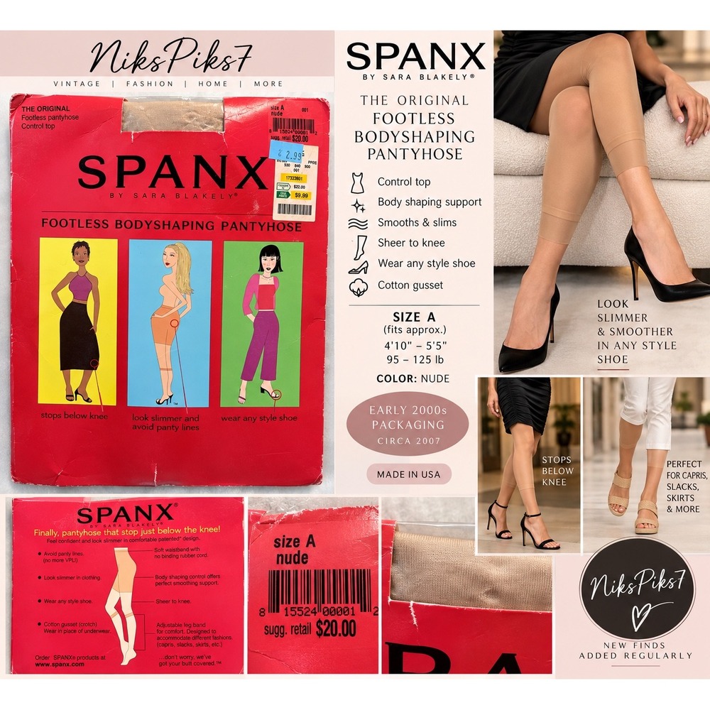 SPANX Original Footless Bodyshaping Pantyhose Size A Nude Control Top Y2K NOS